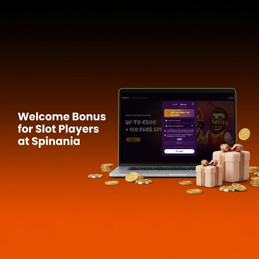 Spinania welcome bonus offering 100% match up to 500 EUR plus 150 free spins for new slot players