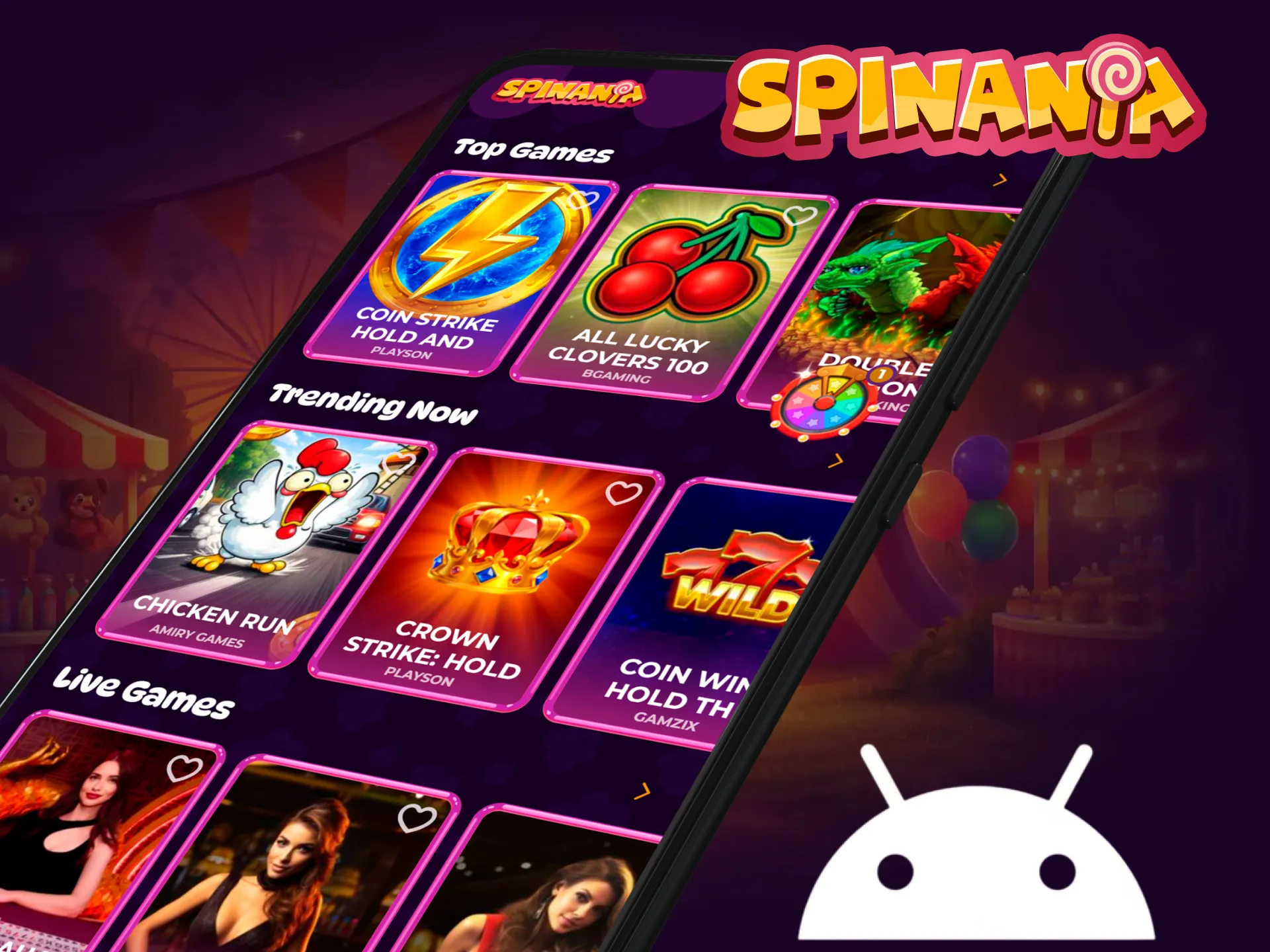 View the list of compatible Android devices and system requirements for the Spinania app.