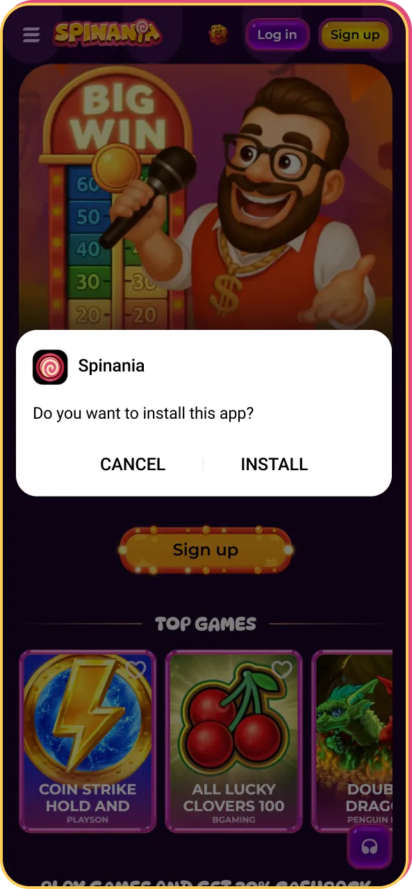 Confirm the file download in the Android system pop-up to proceed with Spinania.