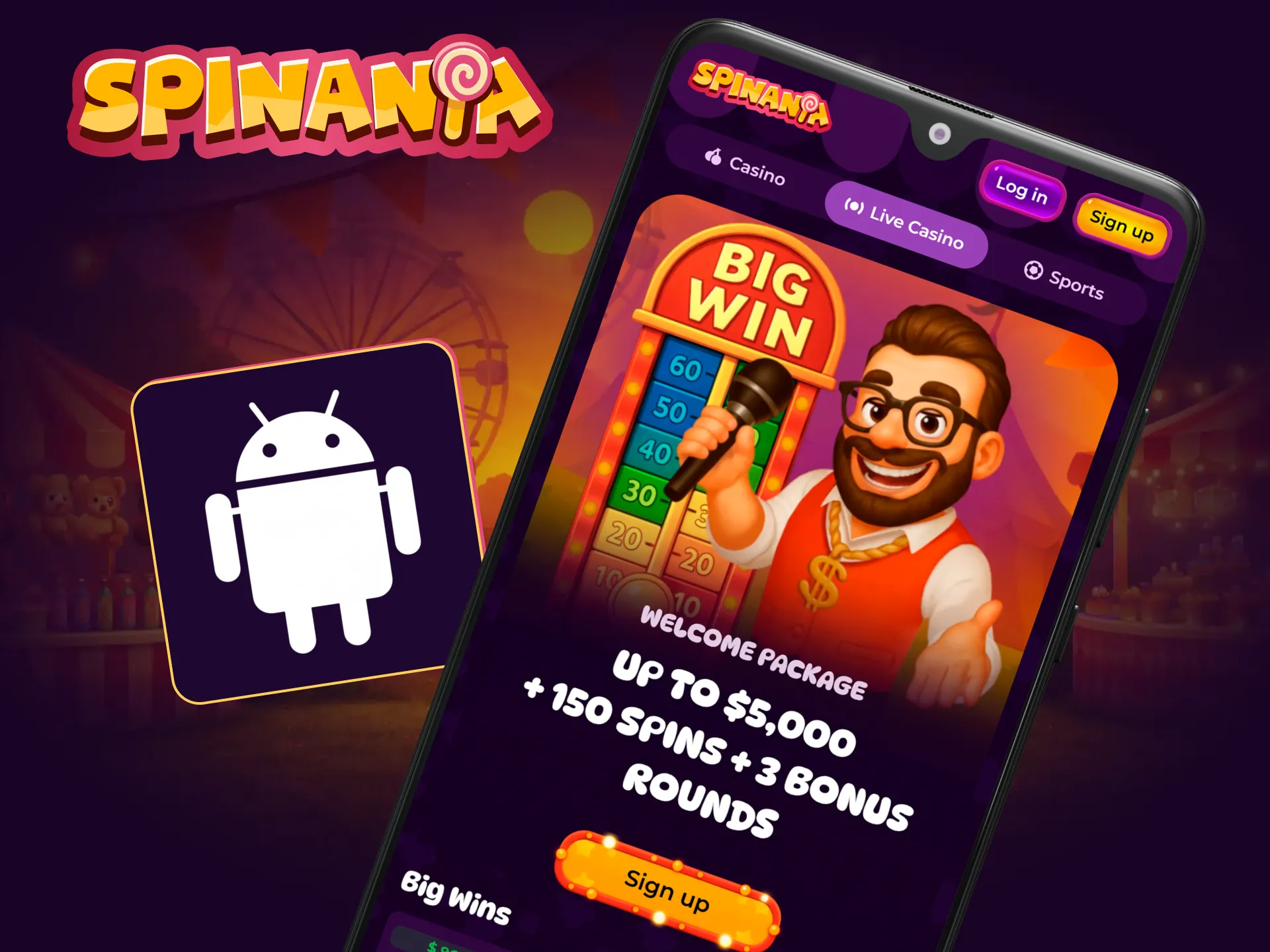 Download the Spinania APK for Android to enjoy a fully optimized mobile casino and sportsbook experience.